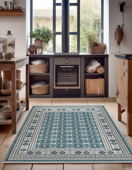 Aegean Blue 4' 1 x 6' 1 Narenj Rectangle Area Rug 85% Polypropylene & 15% Polyester Traditional Classic Carpet for Living, Dining, Bedrooms, Office for Sale at Rug Engine