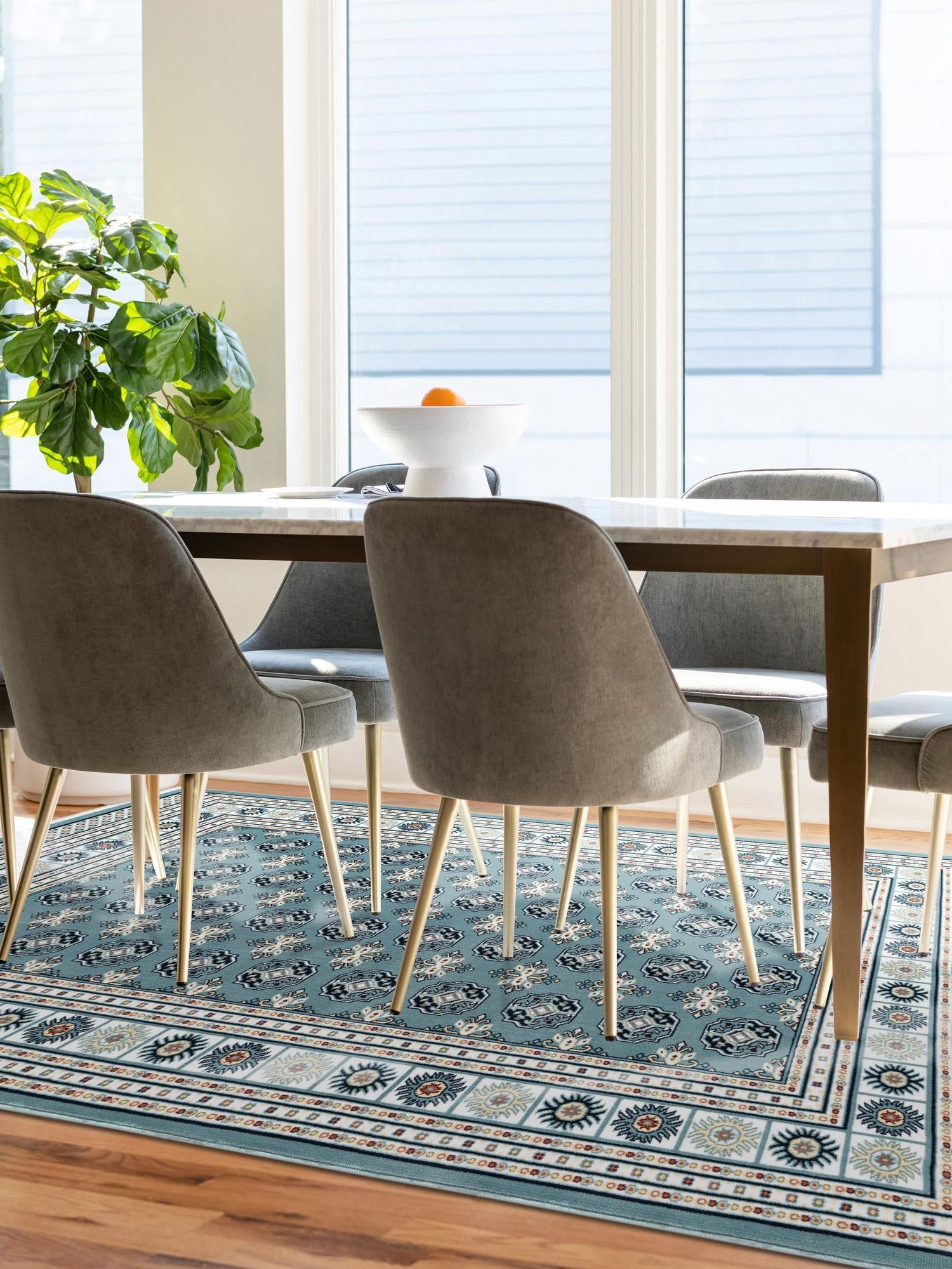 Aegean Blue 4' 1 x 6' 1 Narenj Rectangle Area Rug 85% Polypropylene & 15% Polyester Traditional Classic Carpet for Living, Dining, Bedrooms, Office for Sale at Rug Engine