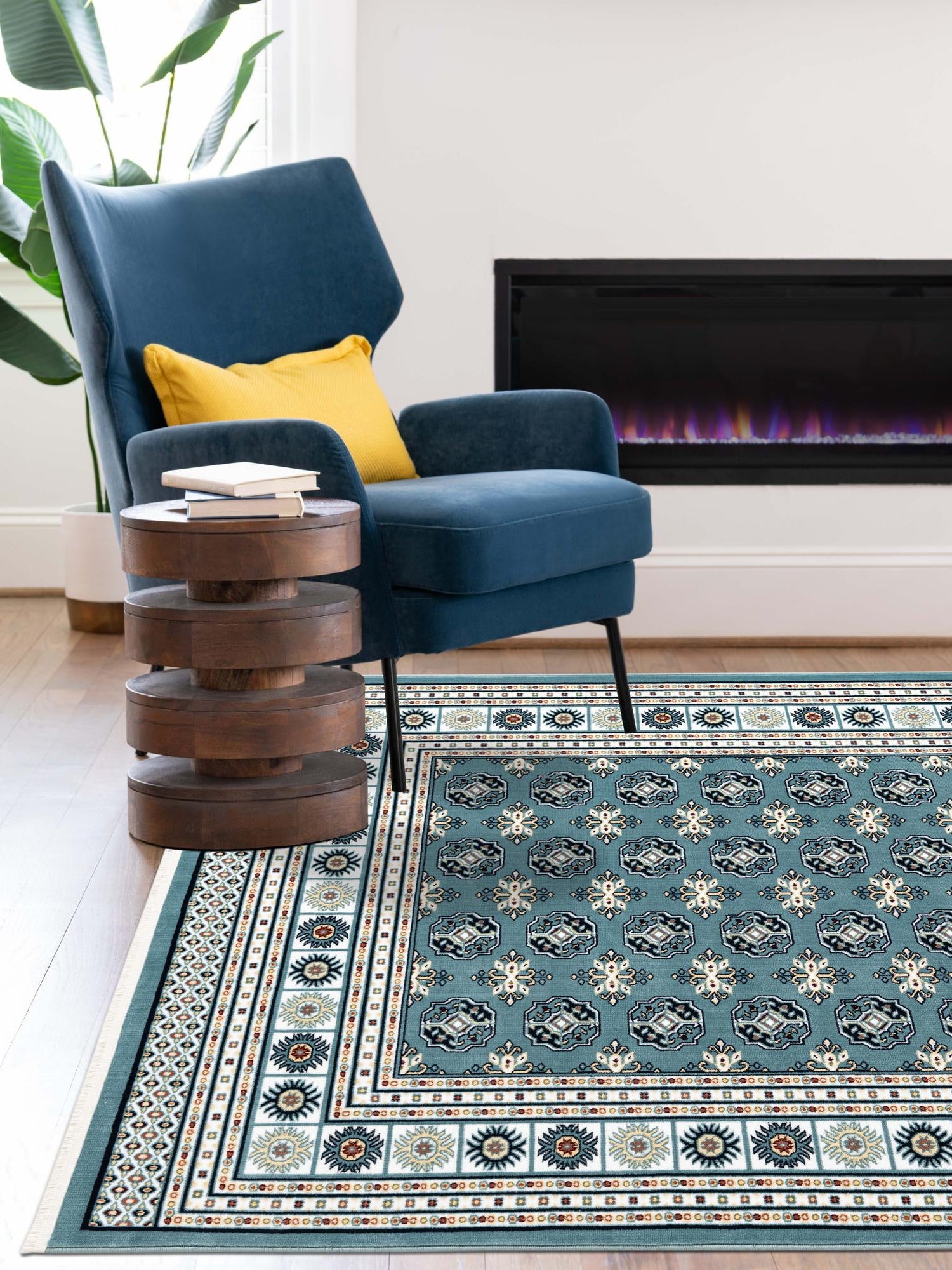 Aegean Blue 4' 1 x 6' 1 Narenj Rectangle Area Rug 85% Polypropylene & 15% Polyester Traditional Classic Carpet for Living, Dining, Bedrooms, Office for Sale at Rug Engine