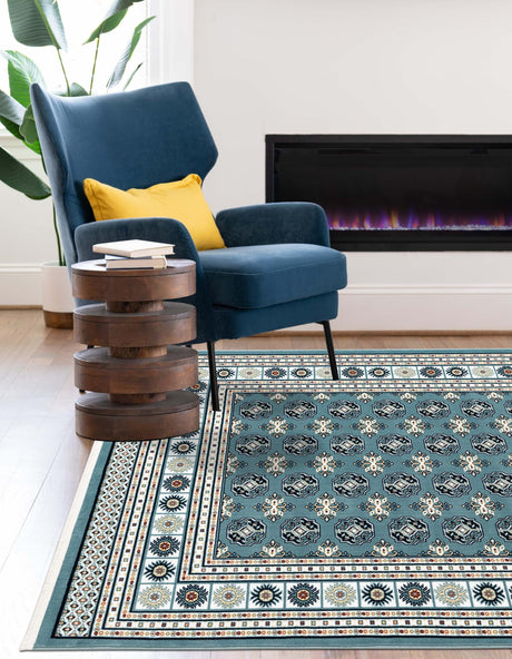 Aegean Blue 5' 3 x 8' Narenj Rectangle Area Rug 85% Polypropylene & 15% Polyester Traditional Classic Carpet for Living, Dining, Bedrooms, Office for Sale at Rug Engine