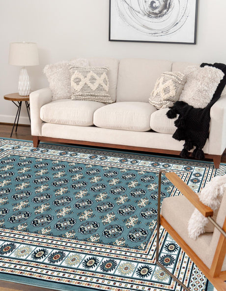 Aegean Blue 7' 10 x 10' Narenj Rectangle Area Rug 85% Polypropylene & 15% Polyester Traditional Classic Carpet for Living, Dining, Bedrooms, Office for Sale at Rug Engine