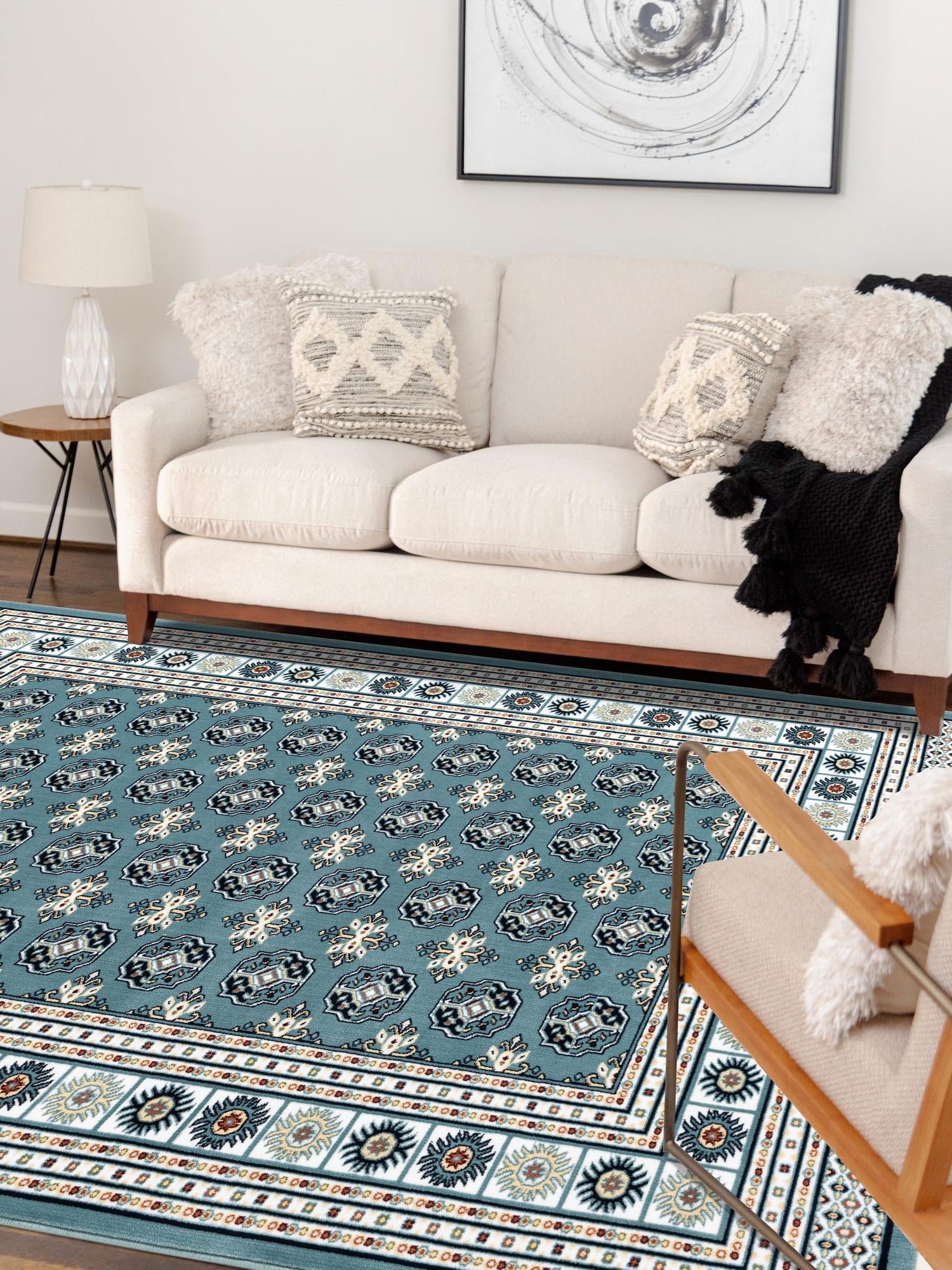 Aegean Blue 5' 3 x 8' Narenj Rectangle Area Rug 85% Polypropylene & 15% Polyester Traditional Classic Carpet for Living, Dining, Bedrooms, Office for Sale at Rug Engine