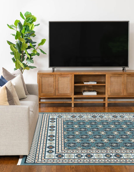 Aegean Blue 4' 1 x 6' 1 Narenj Rectangle Area Rug 85% Polypropylene & 15% Polyester Traditional Classic Carpet for Living, Dining, Bedrooms, Office for Sale at Rug Engine