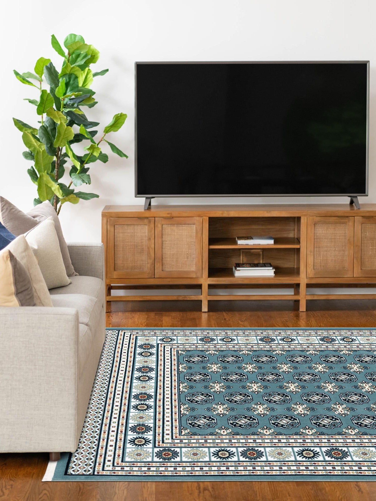 Aegean Blue 5' 3 x 8' Narenj Rectangle Area Rug 85% Polypropylene & 15% Polyester Traditional Classic Carpet for Living, Dining, Bedrooms, Office for Sale at Rug Engine