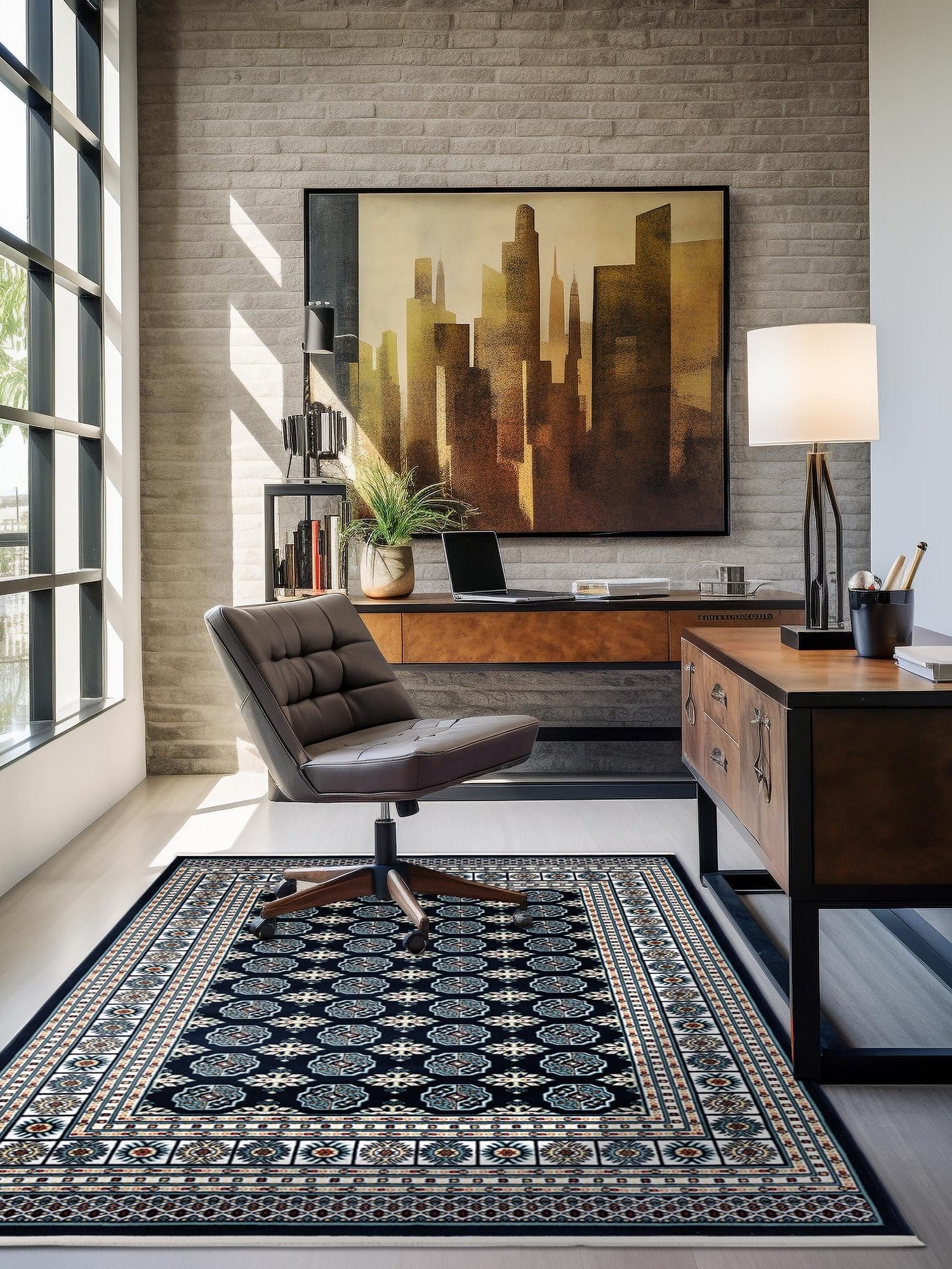 Midnight Blue 7' 10 x 10' Narenj Rectangle Area Rug 85% Polypropylene & 15% Polyester Traditional Classic Carpet for Living, Dining, Bedrooms, Office for Sale at Rug Engine