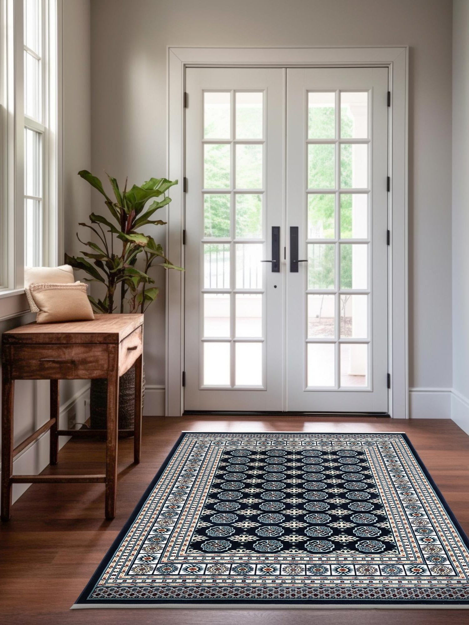 Midnight Blue 7' 10 x 10' Narenj Rectangle Area Rug 85% Polypropylene & 15% Polyester Traditional Classic Carpet for Living, Dining, Bedrooms, Office for Sale at Rug Engine