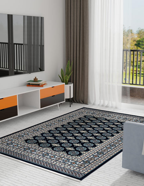 Midnight Blue 4' 1 x 6' 1 Narenj Rectangle Area Rug 85% Polypropylene & 15% Polyester Traditional Classic Carpet for Living, Dining, Bedrooms, Office for Sale at Rug Engine