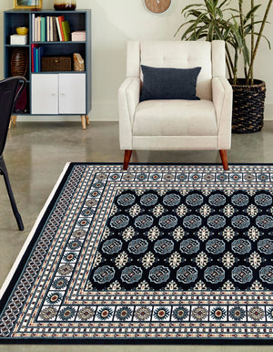 Midnight Blue 7' 10 x 10' Narenj Rectangle Area Rug 85% Polypropylene & 15% Polyester Traditional Classic Carpet for Living, Dining, Bedrooms, Office for Sale at Rug Engine