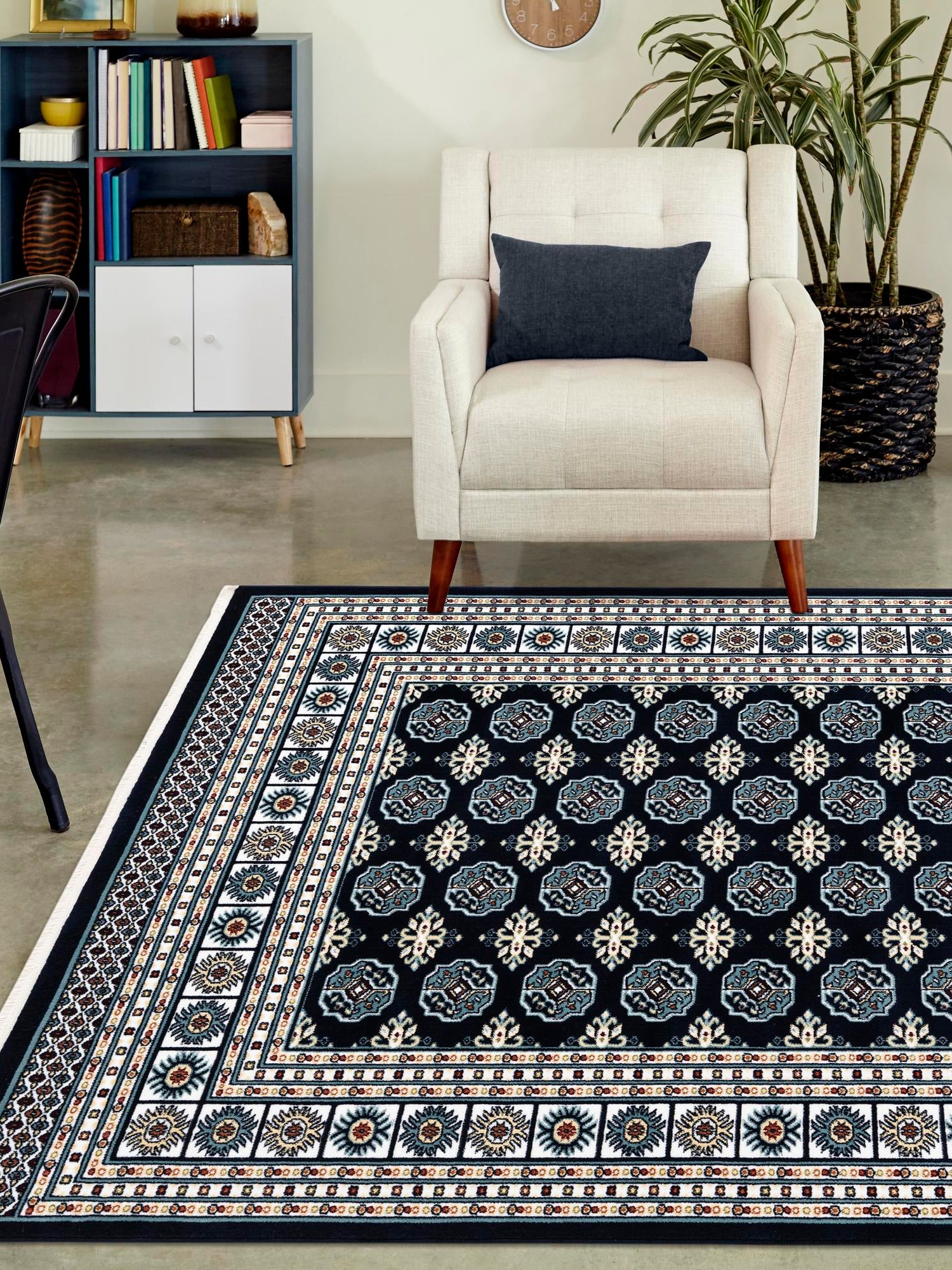 Midnight Blue 5' 3 x 8' Narenj Rectangle Area Rug 85% Polypropylene & 15% Polyester Traditional Classic Carpet for Living, Dining, Bedrooms, Office for Sale at Rug Engine