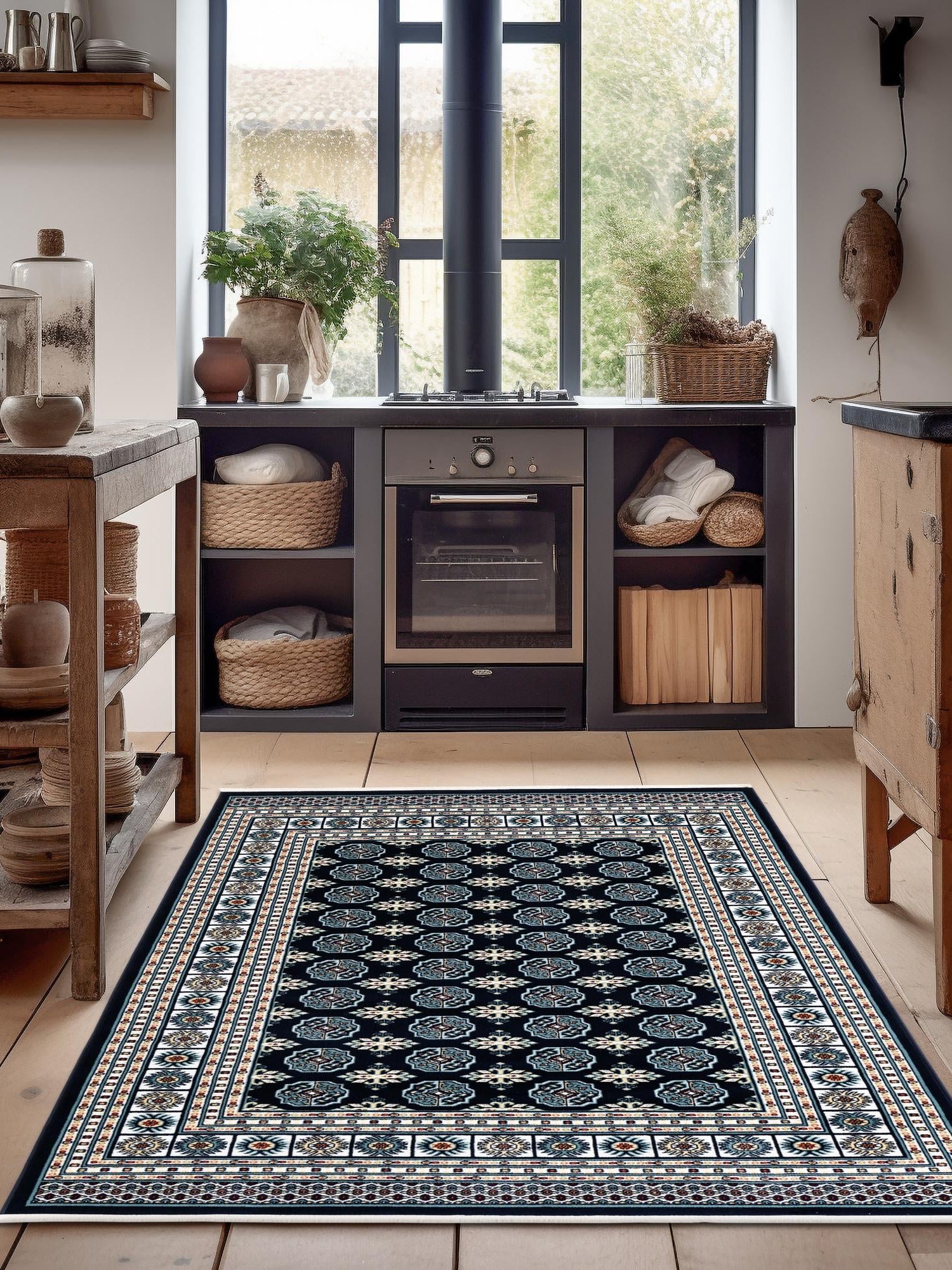 Midnight Blue 4' 1 x 6' 1 Narenj Rectangle Area Rug 85% Polypropylene & 15% Polyester Traditional Classic Carpet for Living, Dining, Bedrooms, Office for Sale at Rug Engine