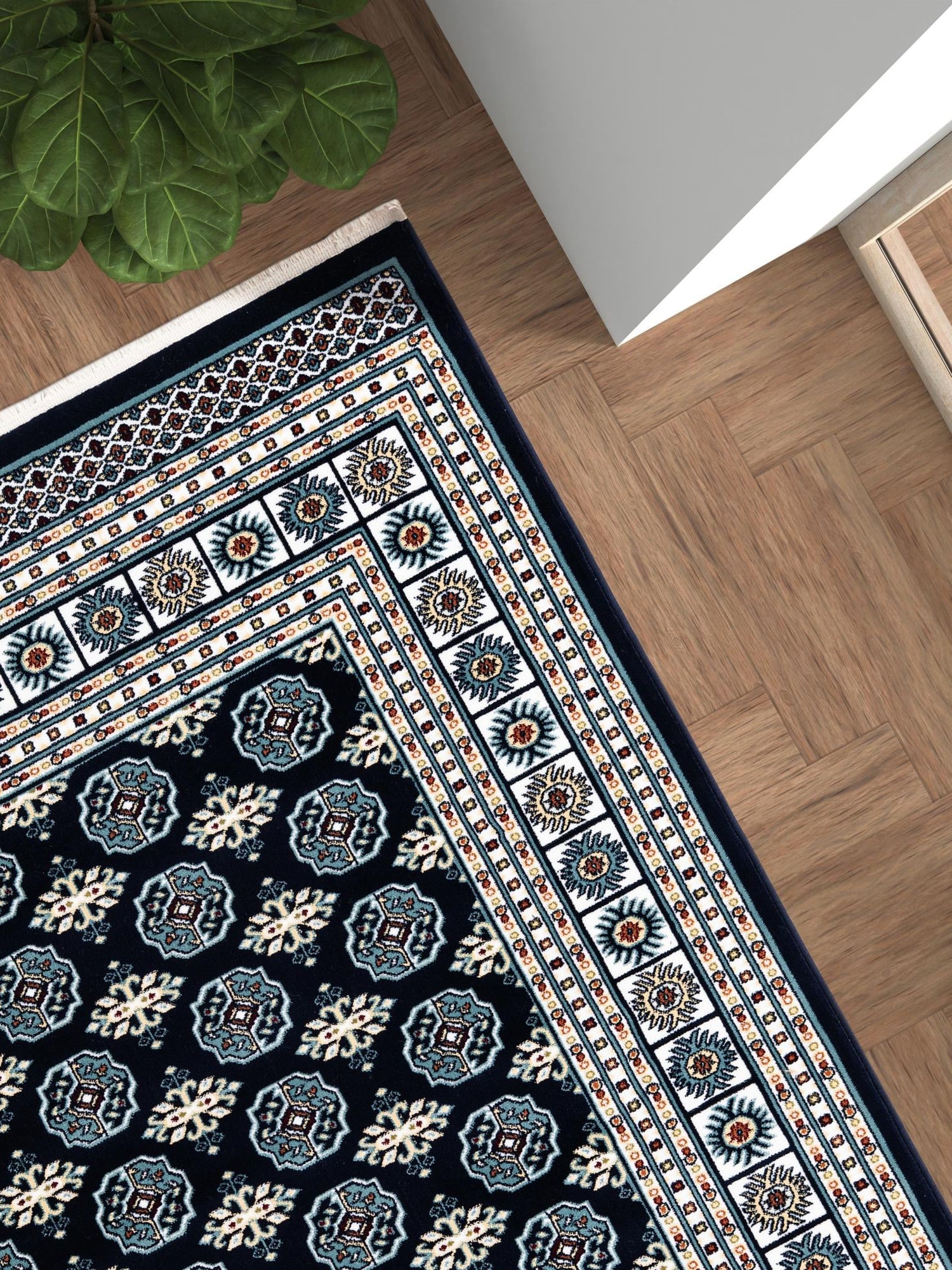 Midnight Blue 5' 3 x 8' Narenj Rectangle Area Rug 85% Polypropylene & 15% Polyester Traditional Classic Carpet for Living, Dining, Bedrooms, Office for Sale at Rug Engine
