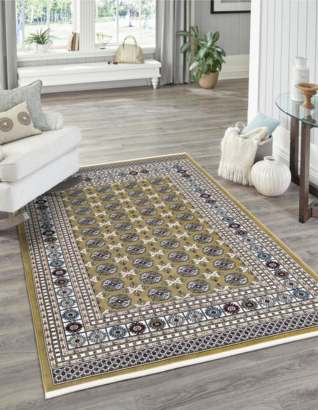 Olive Green 7' 10 x 10' Narenj Rectangle Area Rug 85% Polypropylene & 15% Polyester Traditional Classic Carpet for Living, Dining, Bedrooms, Office for Sale at Rug Engine