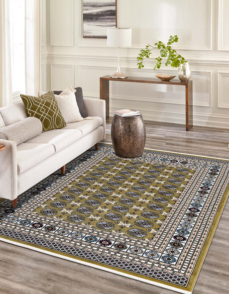 Olive Green 4' 1 x 6' 1 Narenj Rectangle Area Rug 85% Polypropylene & 15% Polyester Traditional Classic Carpet for Living, Dining, Bedrooms, Office for Sale at Rug Engine