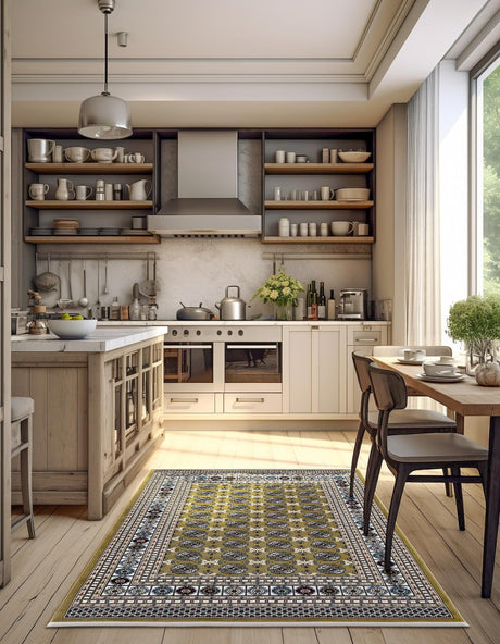 Olive Green 4' 1 x 6' 1 Narenj Rectangle Area Rug 85% Polypropylene & 15% Polyester Traditional Classic Carpet for Living, Dining, Bedrooms, Office for Sale at Rug Engine