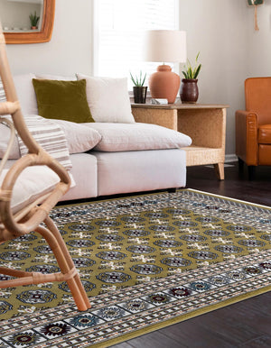 Olive Green 7' 10 x 10' Narenj Rectangle Area Rug 85% Polypropylene & 15% Polyester Traditional Classic Carpet for Living, Dining, Bedrooms, Office for Sale at Rug Engine