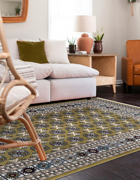 Olive Green 4' 1 x 6' 1 Narenj Rectangle Area Rug 85% Polypropylene & 15% Polyester Traditional Classic Carpet for Living, Dining, Bedrooms, Office for Sale at Rug Engine