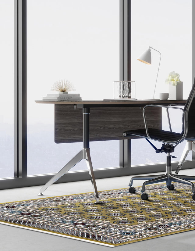 Olive Green 5' 3 x 8' Narenj Rectangle Area Rug 85% Polypropylene & 15% Polyester Traditional Classic Carpet for Living, Dining, Bedrooms, Office for Sale at Rug Engine