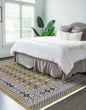 Olive Green 7' 10 x 10' Narenj Rectangle Area Rug 85% Polypropylene & 15% Polyester Traditional Classic Carpet for Living, Dining, Bedrooms, Office for Sale at Rug Engine