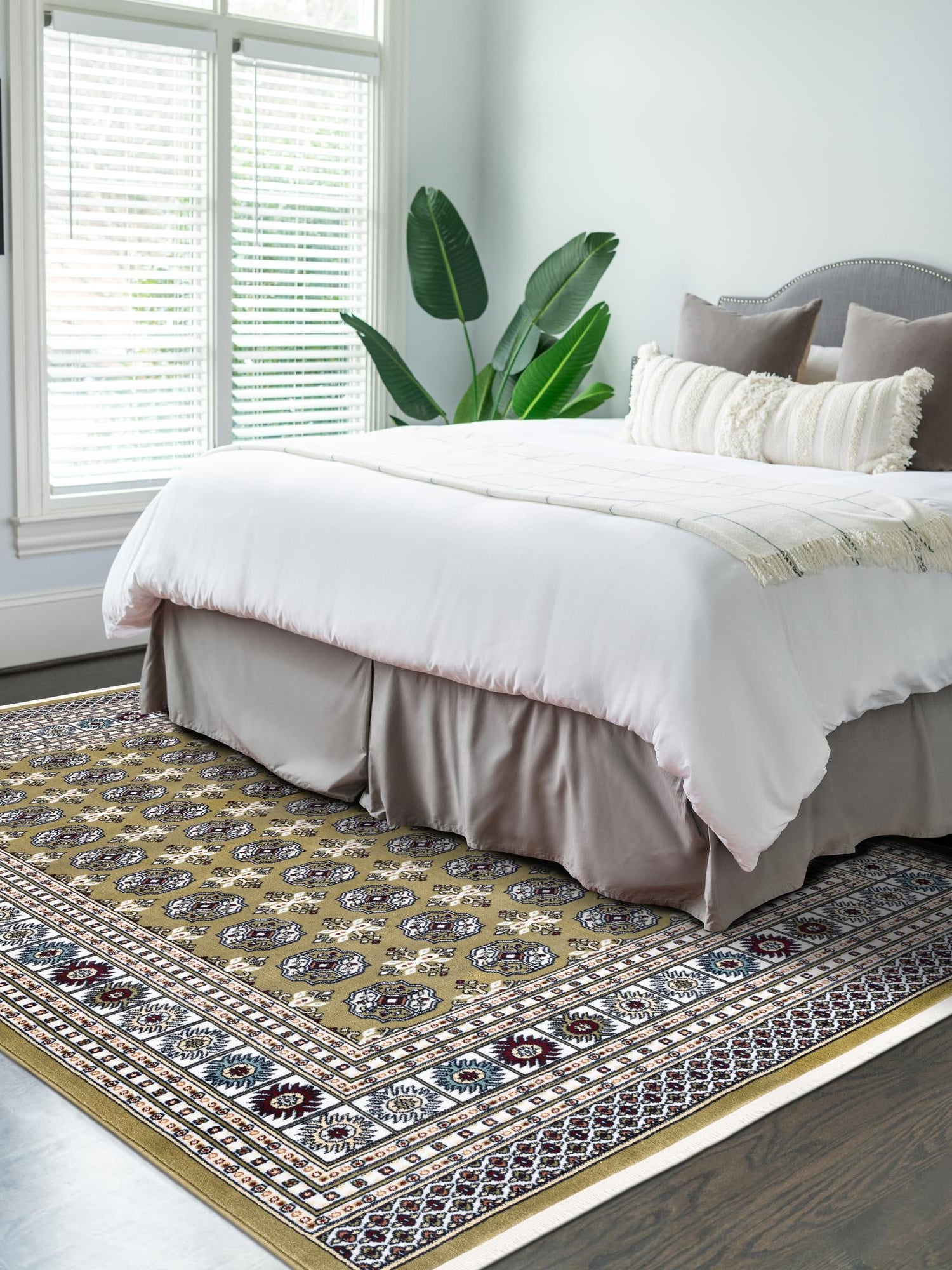 Olive Green 4' 1 x 6' 1 Narenj Rectangle Area Rug 85% Polypropylene & 15% Polyester Traditional Classic Carpet for Living, Dining, Bedrooms, Office for Sale at Rug Engine