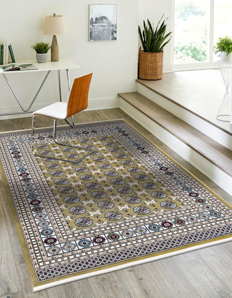 Olive Green 7' 10 x 10' Narenj Rectangle Area Rug 85% Polypropylene & 15% Polyester Traditional Classic Carpet for Living, Dining, Bedrooms, Office for Sale at Rug Engine