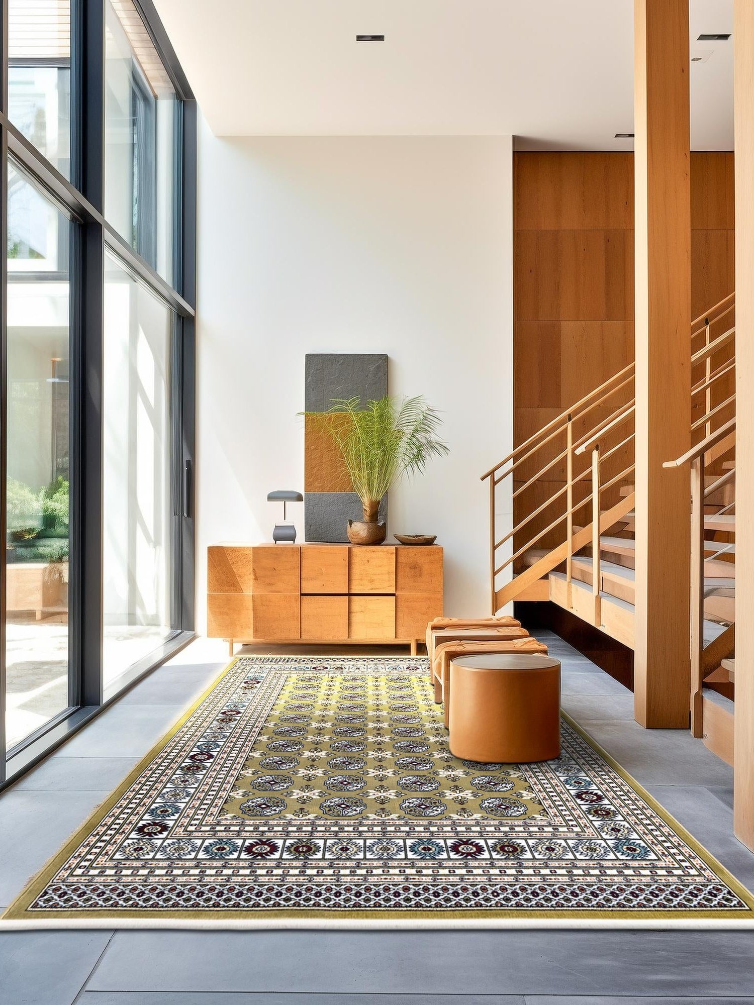 Olive Green 4' 1 x 6' 1 Narenj Rectangle Area Rug 85% Polypropylene & 15% Polyester Traditional Classic Carpet for Living, Dining, Bedrooms, Office for Sale at Rug Engine