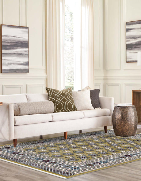 Olive Green 5' 3 x 8' Narenj Rectangle Area Rug 85% Polypropylene & 15% Polyester Traditional Classic Carpet for Living, Dining, Bedrooms, Office for Sale at Rug Engine