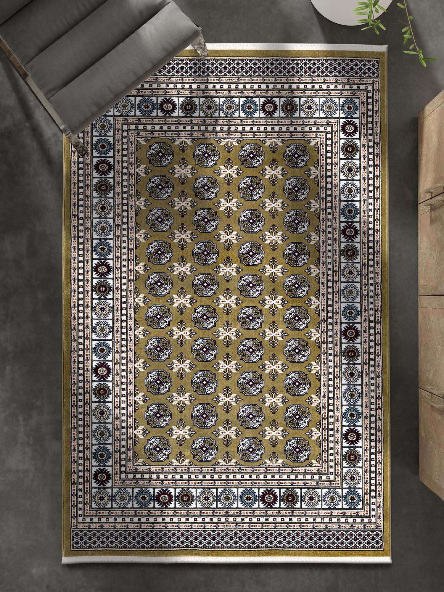 Olive Green 4' 1 x 6' 1 Narenj Rectangle Area Rug 85% Polypropylene & 15% Polyester Traditional Classic Carpet for Living, Dining, Bedrooms, Office for Sale at Rug Engine