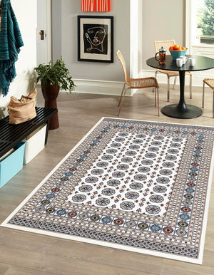 Beige and Cream 7' 10 x 10' Narenj Rectangle Area Rug 85% Polypropylene & 15% Polyester Traditional Classic Carpet for Living, Dining, Bedrooms, Office for Sale at Rug Engine