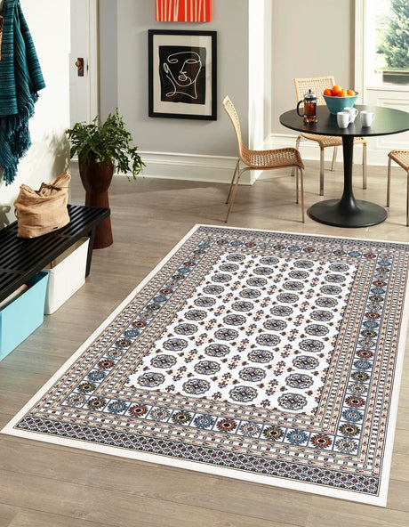 Beige and Cream 7' 10 x 10' Narenj Rectangle Area Rug 85% Polypropylene & 15% Polyester Traditional Classic Carpet for Living, Dining, Bedrooms, Office for Sale at Rug Engine