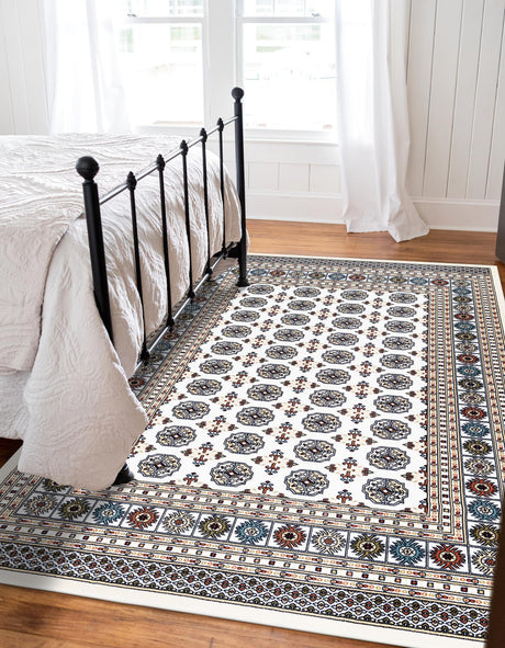 Beige and Cream 5' 3 x 8' Narenj Rectangle Area Rug 85% Polypropylene & 15% Polyester Traditional Classic Carpet for Living, Dining, Bedrooms, Office for Sale at Rug Engine