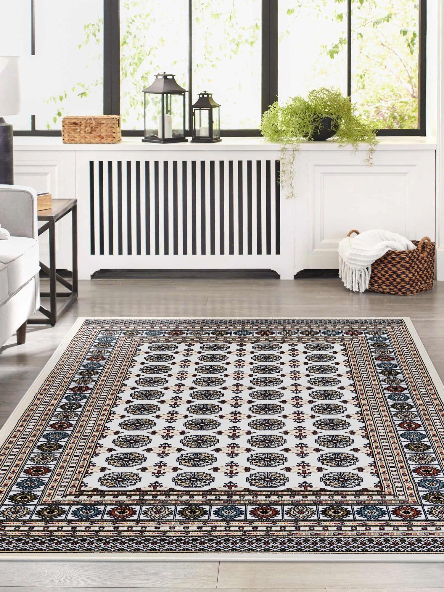 Beige and Cream 5' 3 x 8' Narenj Rectangle Area Rug 85% Polypropylene & 15% Polyester Traditional Classic Carpet for Living, Dining, Bedrooms, Office for Sale at Rug Engine