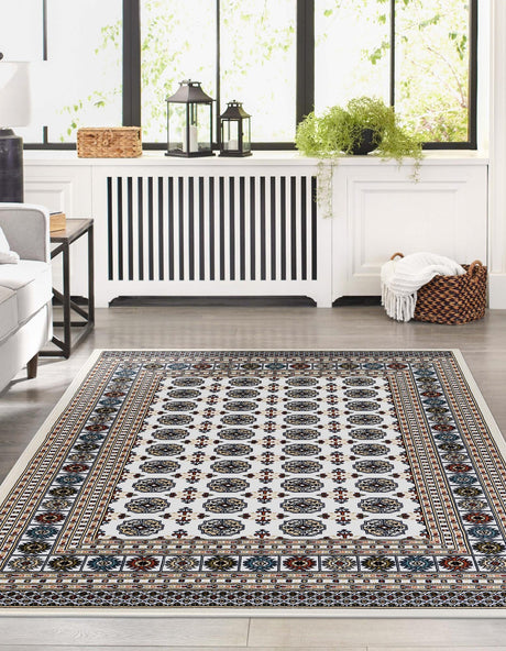 Beige and Cream 7' 10 x 10' Narenj Rectangle Area Rug 85% Polypropylene & 15% Polyester Traditional Classic Carpet for Living, Dining, Bedrooms, Office for Sale at Rug Engine