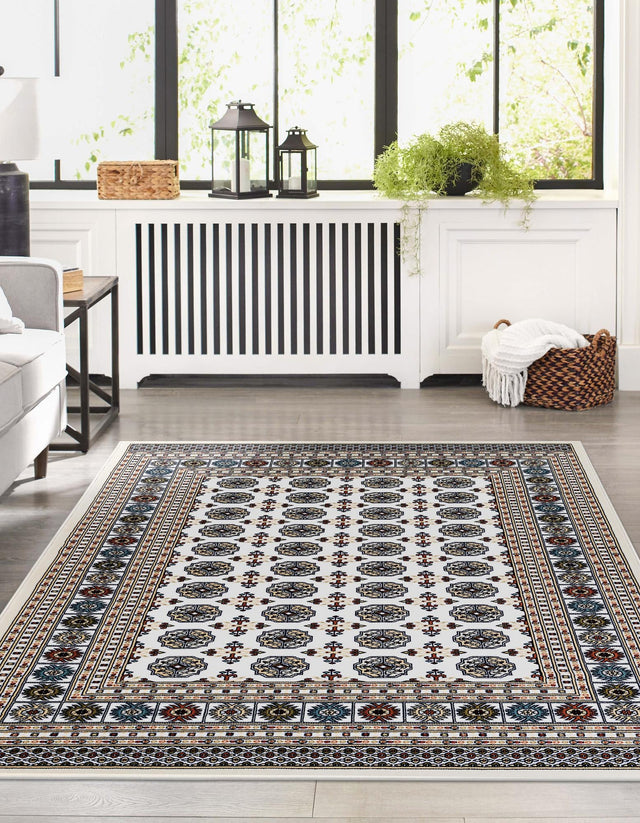 Beige and Cream 7' 10 x 10' Narenj Rectangle Area Rug 85% Polypropylene & 15% Polyester Traditional Classic Carpet for Living, Dining, Bedrooms, Office for Sale at Rug Engine