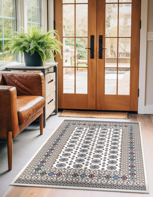 Beige and Cream 5' 3 x 8' Narenj Rectangle Area Rug 85% Polypropylene & 15% Polyester Traditional Classic Carpet for Living, Dining, Bedrooms, Office for Sale at Rug Engine