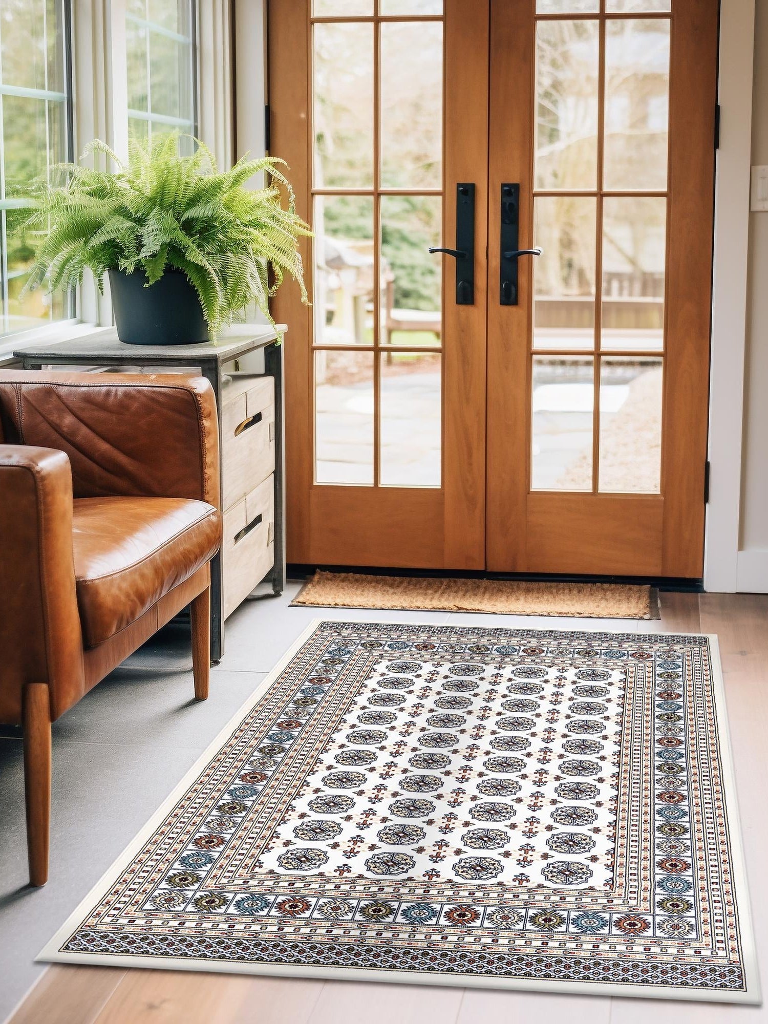 Beige and Cream 7' 10 x 10' Narenj Rectangle Area Rug 85% Polypropylene & 15% Polyester Traditional Classic Carpet for Living, Dining, Bedrooms, Office for Sale at Rug Engine