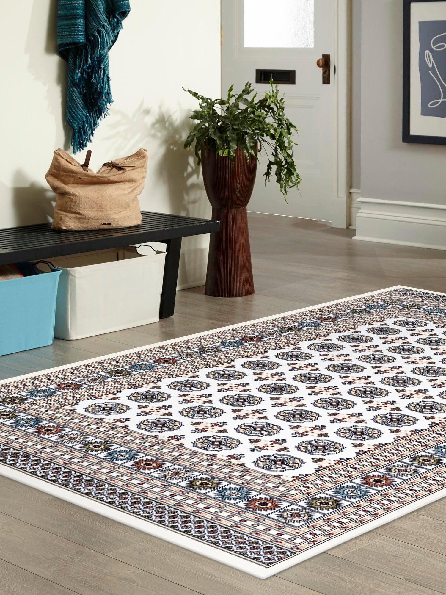 Beige and Cream 5' 3 x 8' Narenj Rectangle Area Rug 85% Polypropylene & 15% Polyester Traditional Classic Carpet for Living, Dining, Bedrooms, Office for Sale at Rug Engine