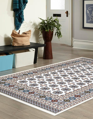 Beige and Cream 5' 3 x 8' Narenj Rectangle Area Rug 85% Polypropylene & 15% Polyester Traditional Classic Carpet for Living, Dining, Bedrooms, Office for Sale at Rug Engine
