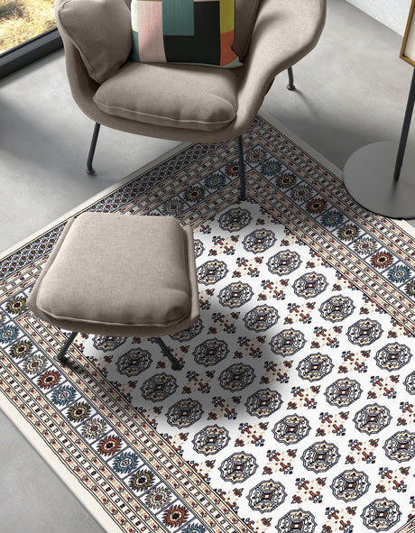 Beige and Cream 5' 3 x 8' Narenj Rectangle Area Rug 85% Polypropylene & 15% Polyester Traditional Classic Carpet for Living, Dining, Bedrooms, Office for Sale at Rug Engine