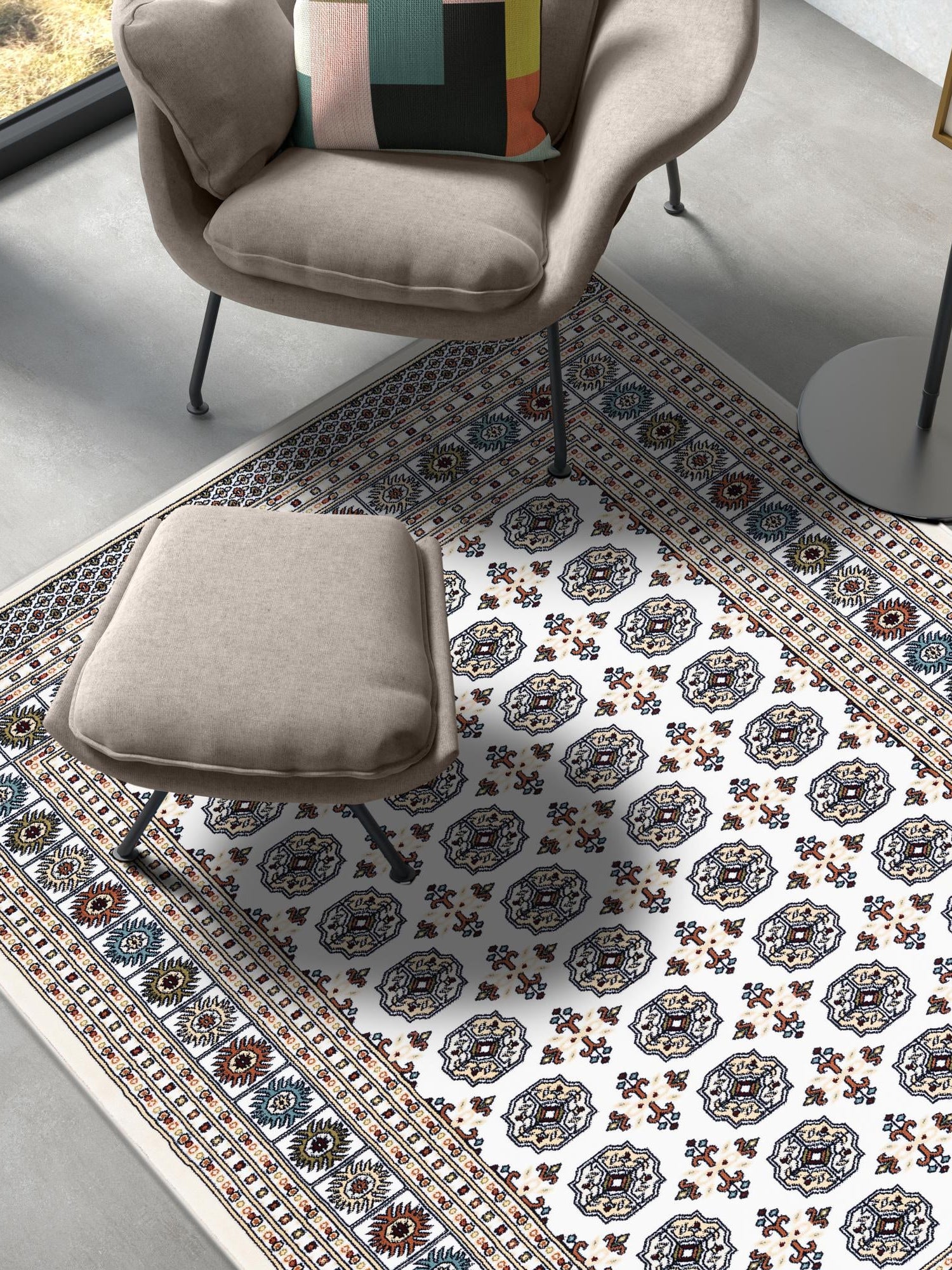 Beige and Cream 7' 10 x 10' Narenj Rectangle Area Rug 85% Polypropylene & 15% Polyester Traditional Classic Carpet for Living, Dining, Bedrooms, Office for Sale at Rug Engine