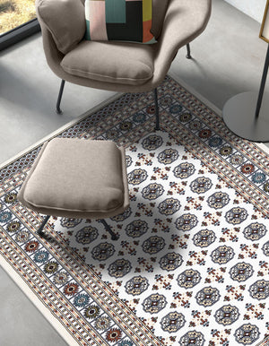 Beige and Cream 7' 10 x 10' Narenj Rectangle Area Rug 85% Polypropylene & 15% Polyester Traditional Classic Carpet for Living, Dining, Bedrooms, Office for Sale at Rug Engine