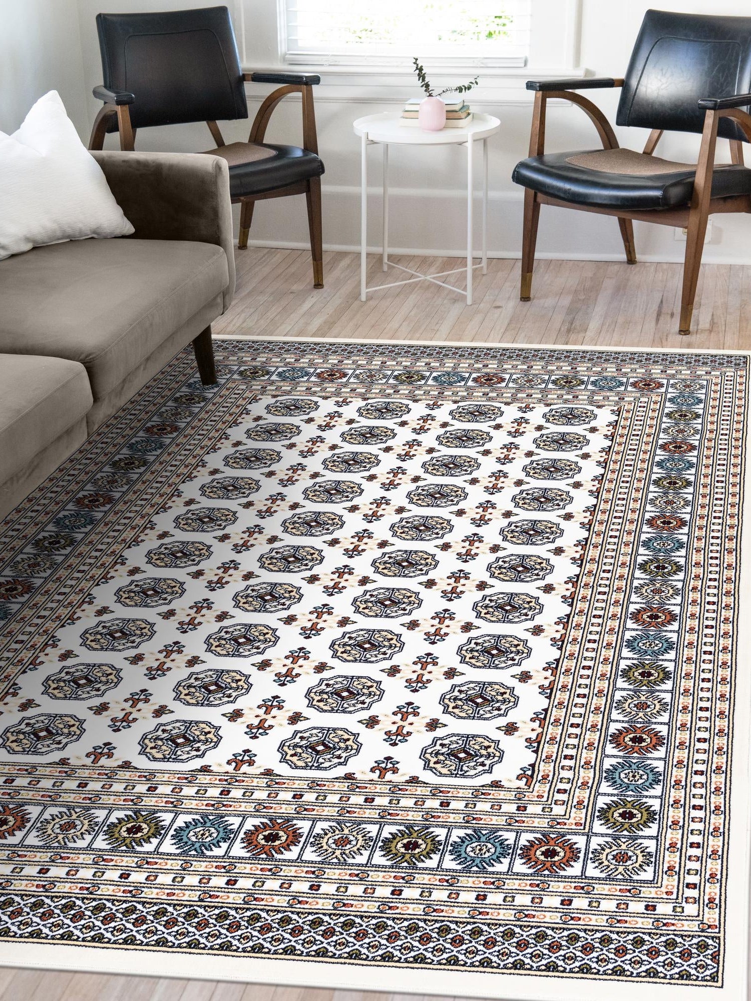 Beige and Cream 4' 1 x 6' 1 Narenj Rectangle Area Rug 85% Polypropylene & 15% Polyester Traditional Classic Carpet for Living, Dining, Bedrooms, Office for Sale at Rug Engine