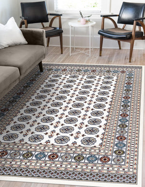 Beige and Cream 7' 10 x 10' Narenj Rectangle Area Rug 85% Polypropylene & 15% Polyester Traditional Classic Carpet for Living, Dining, Bedrooms, Office for Sale at Rug Engine