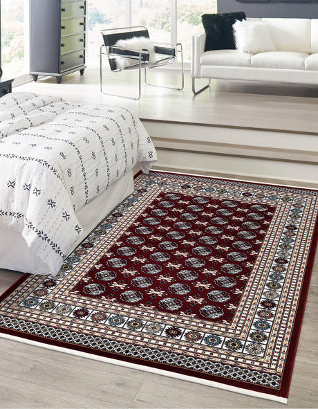 Burgundy Red 5' 3 x 8' Narenj Rectangle Area Rug 85% Polypropylene & 15% Polyester Traditional Classic Carpet for Living, Dining, Bedrooms, Office for Sale at Rug Engine