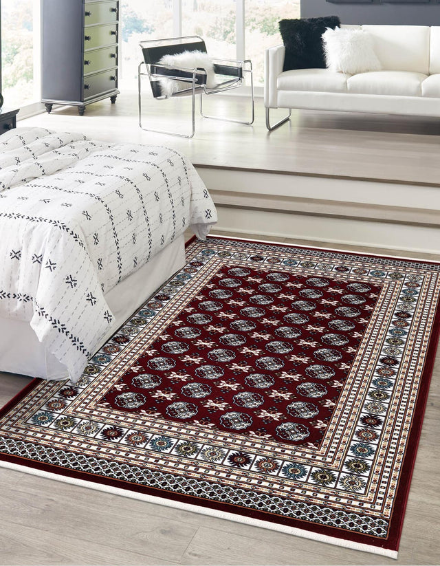 Burgundy Red 4' 1 x 6' 1 Narenj Rectangle Area Rug 85% Polypropylene & 15% Polyester Traditional Classic Carpet for Living, Dining, Bedrooms, Office for Sale at Rug Engine