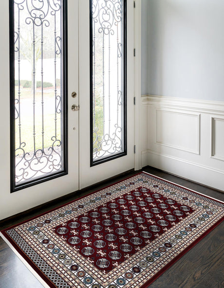 Burgundy Red 7' 10 x 10' Narenj Rectangle Area Rug 85% Polypropylene & 15% Polyester Traditional Classic Carpet for Living, Dining, Bedrooms, Office for Sale at Rug Engine