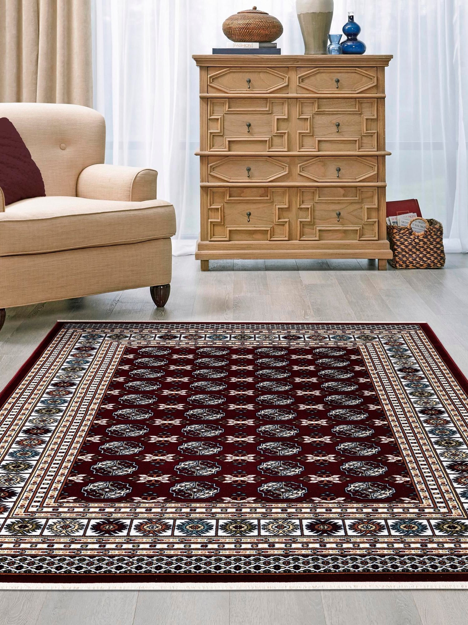 Burgundy Red 4' 1 x 6' 1 Narenj Rectangle Area Rug 85% Polypropylene & 15% Polyester Traditional Classic Carpet for Living, Dining, Bedrooms, Office for Sale at Rug Engine