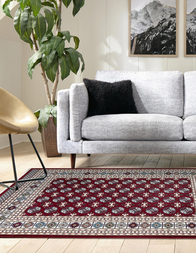 Burgundy Red 5' 3 x 8' Narenj Rectangle Area Rug 85% Polypropylene & 15% Polyester Traditional Classic Carpet for Living, Dining, Bedrooms, Office for Sale at Rug Engine