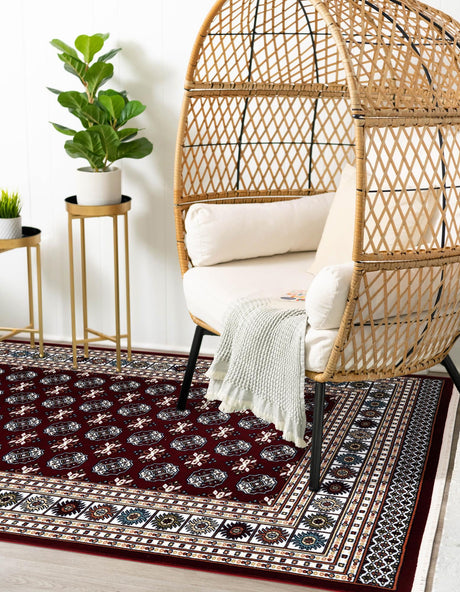 Burgundy Red 7' 10 x 10' Narenj Rectangle Area Rug 85% Polypropylene & 15% Polyester Traditional Classic Carpet for Living, Dining, Bedrooms, Office for Sale at Rug Engine