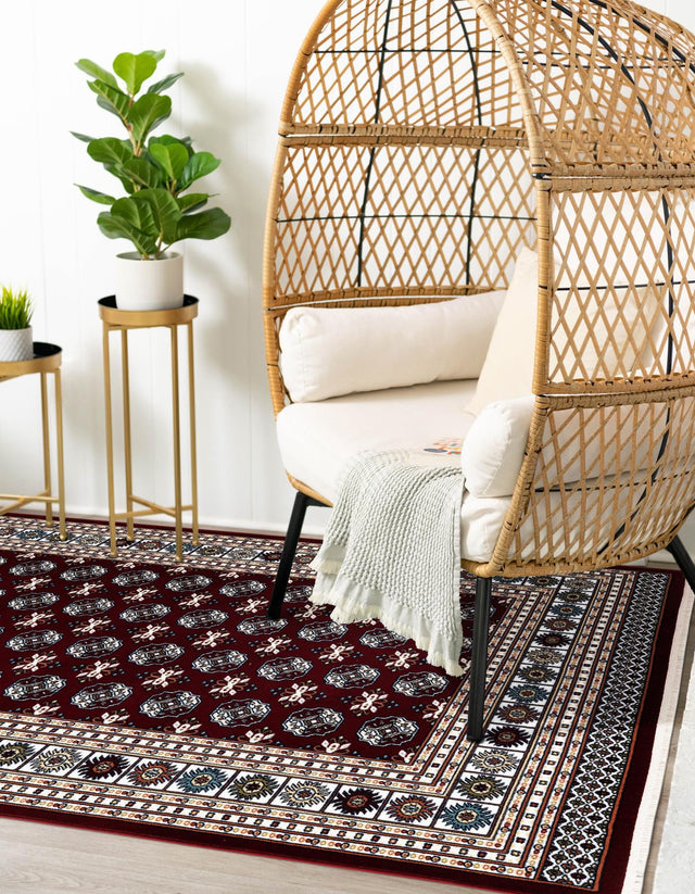 Burgundy Red 7' 10 x 10' Narenj Rectangle Area Rug 85% Polypropylene & 15% Polyester Traditional Classic Carpet for Living, Dining, Bedrooms, Office for Sale at Rug Engine