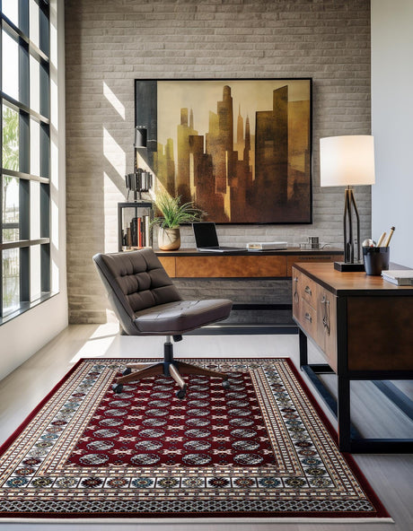 Burgundy Red 4' 1 x 6' 1 Narenj Rectangle Area Rug 85% Polypropylene & 15% Polyester Traditional Classic Carpet for Living, Dining, Bedrooms, Office for Sale at Rug Engine